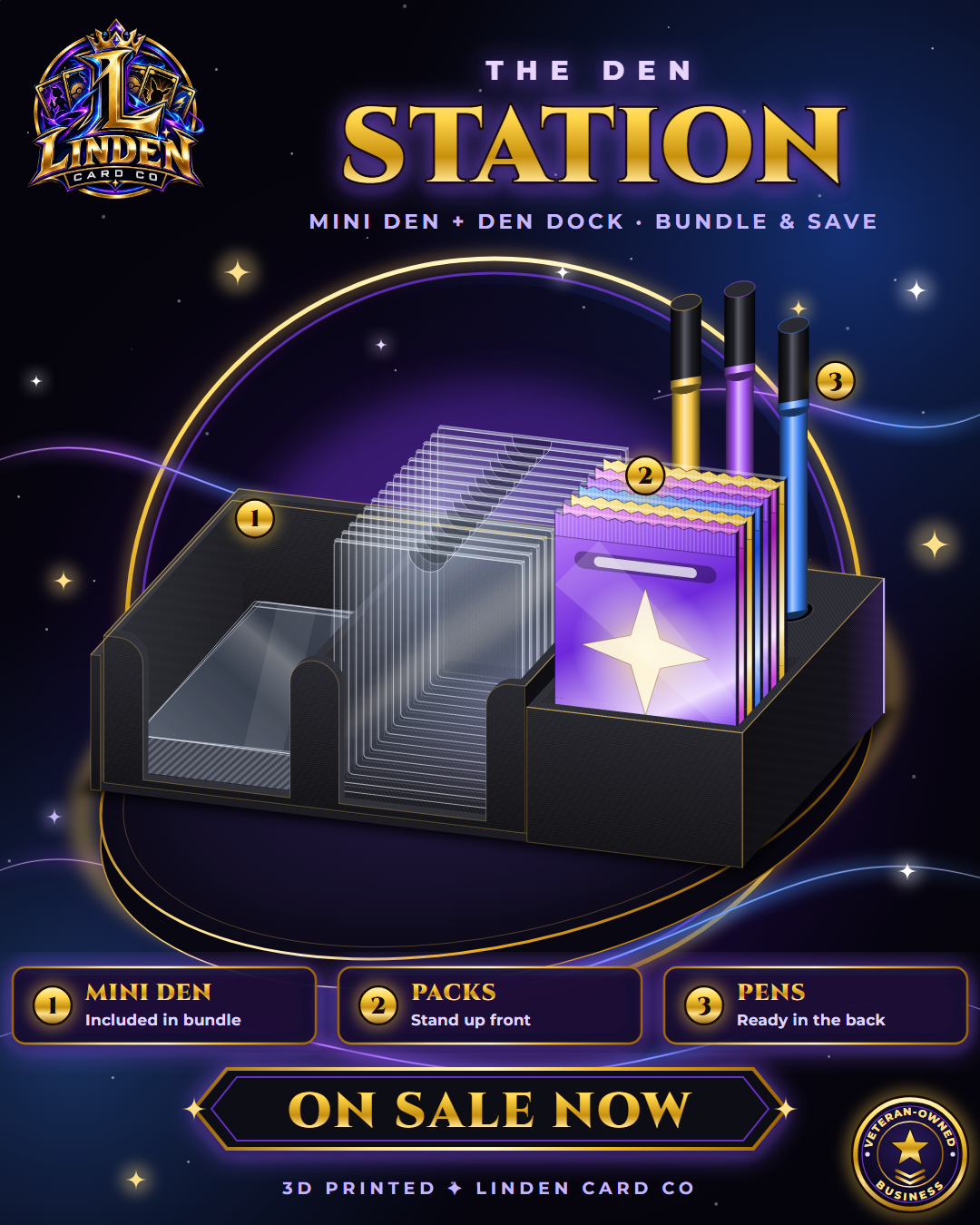 Den Station card-collecting organizer bundle with sleeves, top loaders, packs, and pens